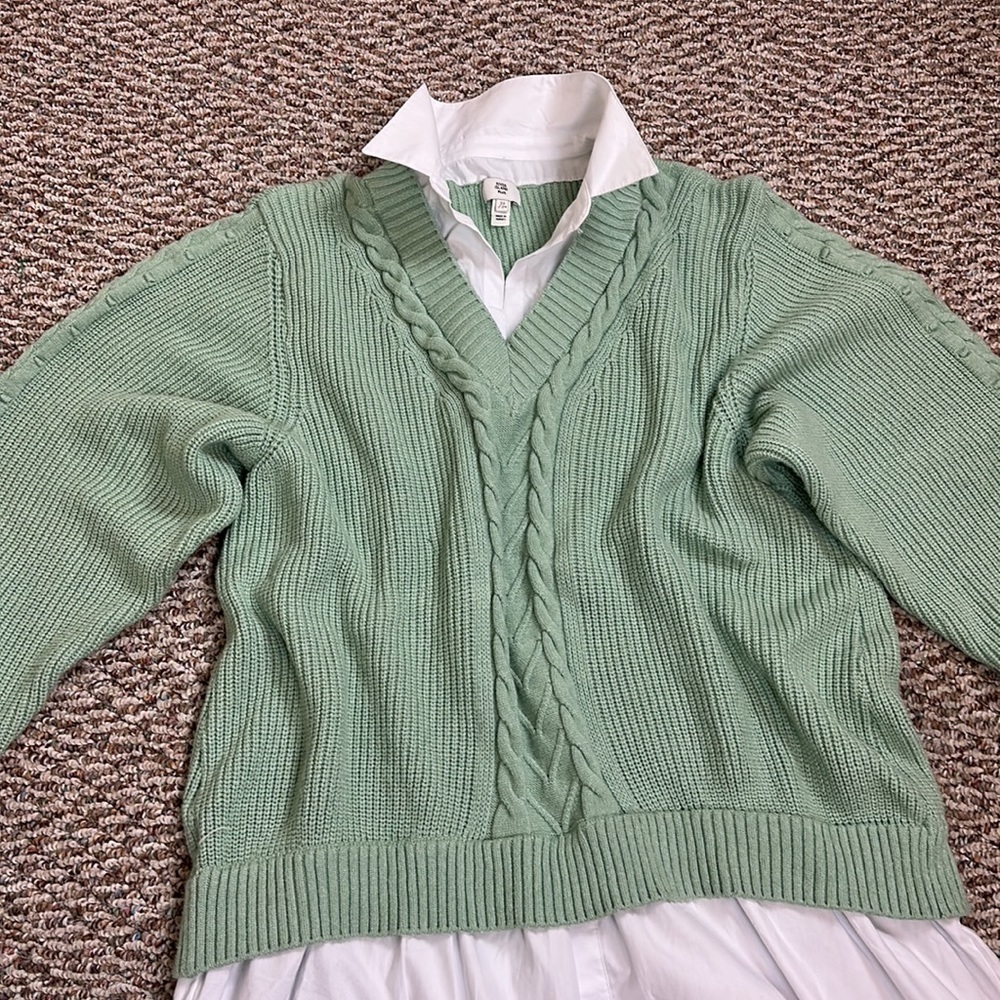 River Island Plus hybrid sweater with bobble sleeve in green - Picture 5 of 7